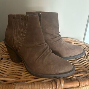 Blowfish Liva Bootie Brown Ruched Vegan Leather Ankle Booties